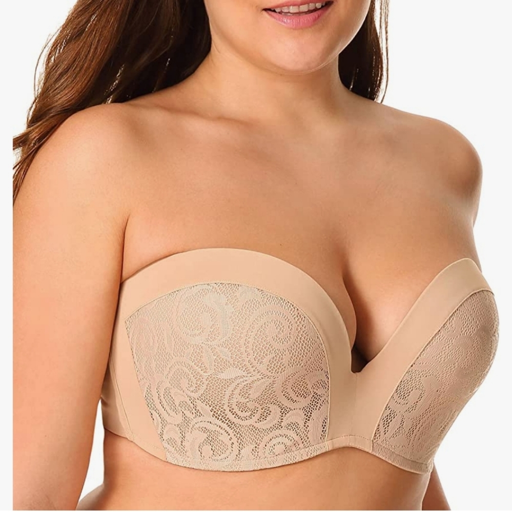 DELIMIRA Slightly Lined Lift Great Support Lace Strapless Bra Push Up Sz